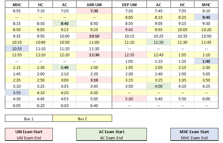 Bus Schedule Exams Fall 2021 | FCI